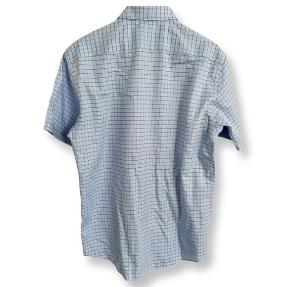 CAMICISSIMA Milano Mens Dress Shirt Short Sleeves Slim Cotton Blue Check Size 42 - Picture 2 of 11